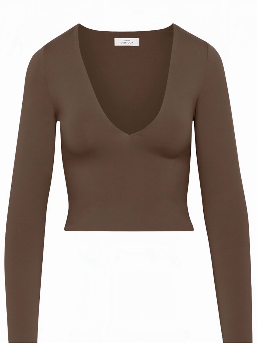 Aritzia/Babyton cropped brown V neck long sleeve